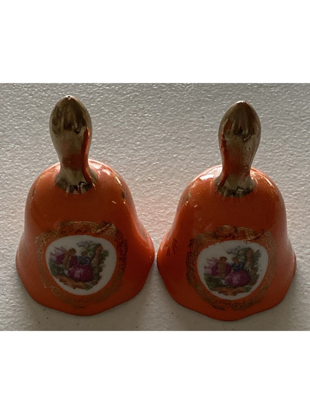 Vintage Enesco Victorian Courting Couple Bells Set Of 2 Porcelain Japan Abstract